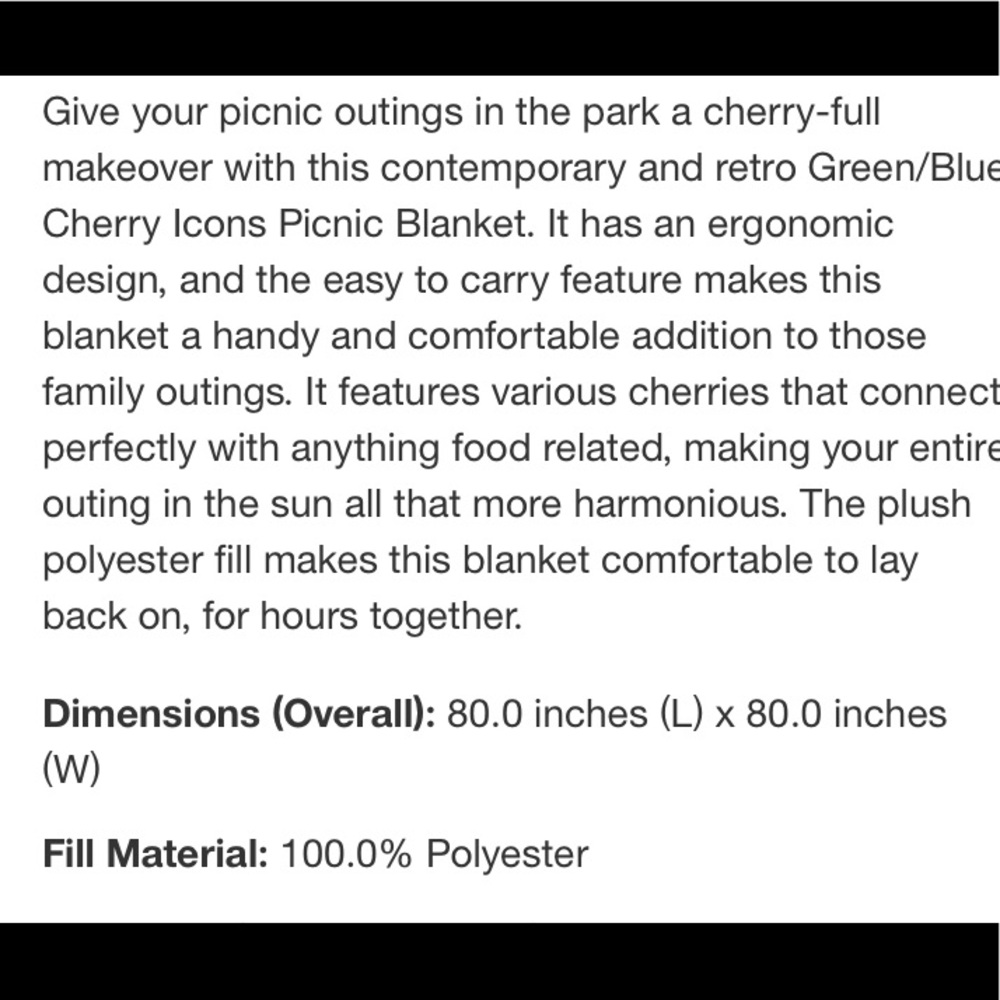 ✨SOLD✨Cherry Picnic Blanket 🍒 - Picture 3 of 3